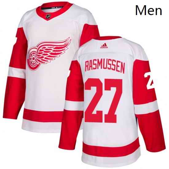 Mens Adidas Detroit Red Wings 27 Michael Rasmussen Authentic White Away NHL Jersey